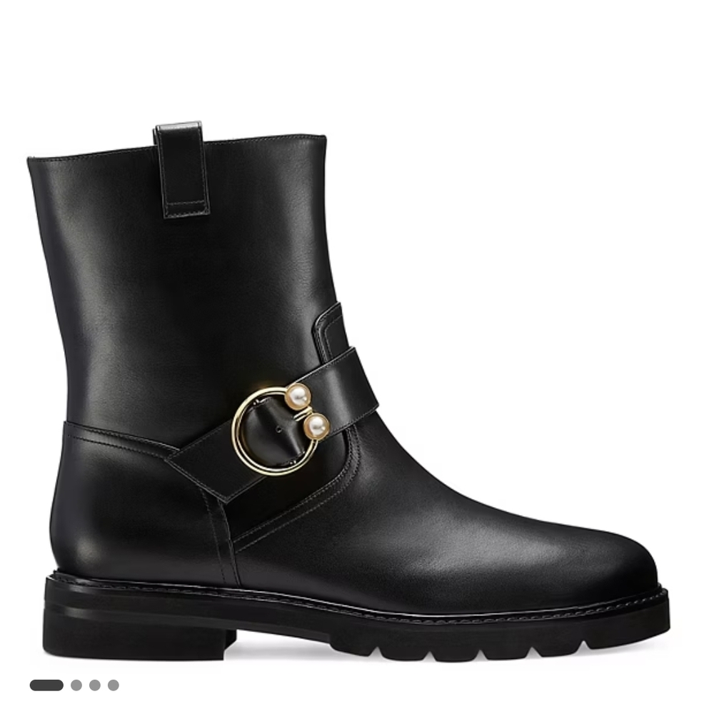Stuart Weitzman Black Leather Boots with Pearl Buckle - Picture 3 of 8